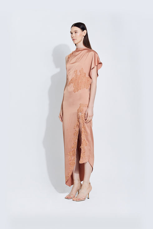 Sinara Satin Combo Dress in Blush